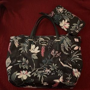 Kate Spade Botanical Nylon Satchel, Black Floral Multi with matching wallet